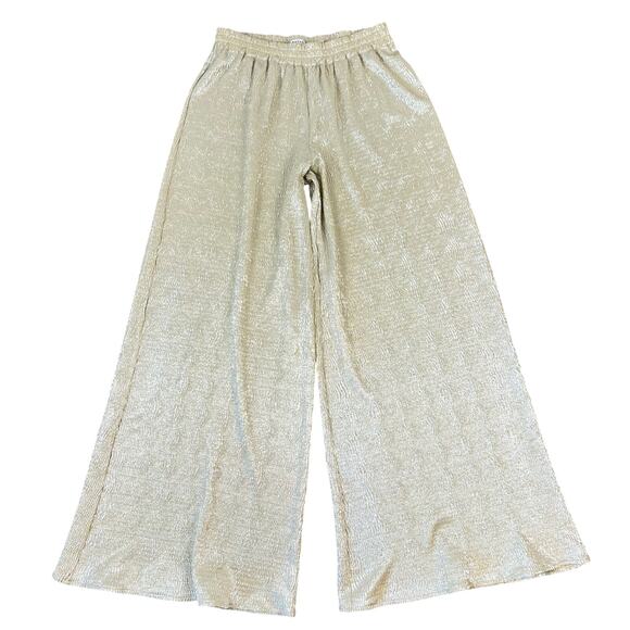 Rhode Resorts High Waisted Wide Leg Metallic Gold Textured Pants (Sz M)